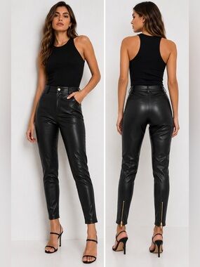 Zara High-Waist Faux Leather Skinny Pants in Black